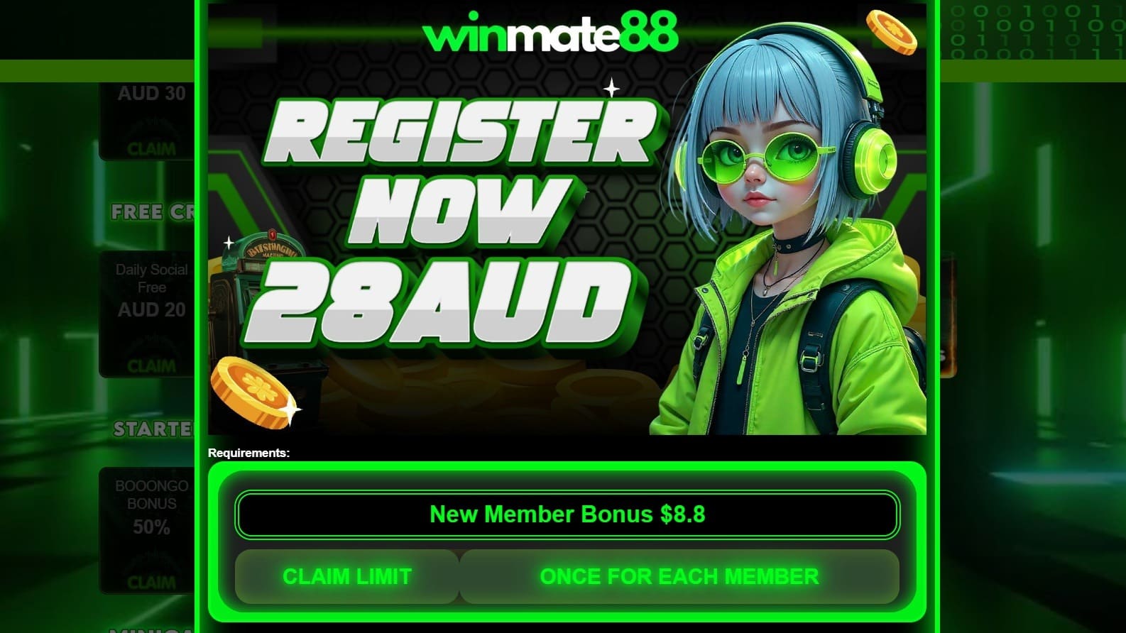 Winmate88 registration bonus 28 AUD for Aussie players